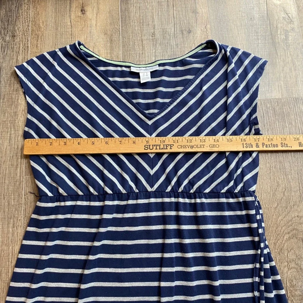 Motherhood Maternity Navy Blue White Striped Sleeveless Maxi Dress Small, Spring - Picture 5 of 6